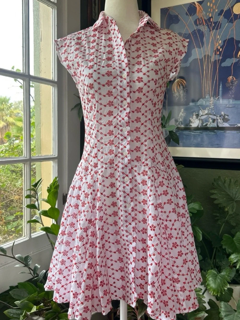NWT J. Crew White Mini Eyelet Shirt-Dress with Red Floral Print